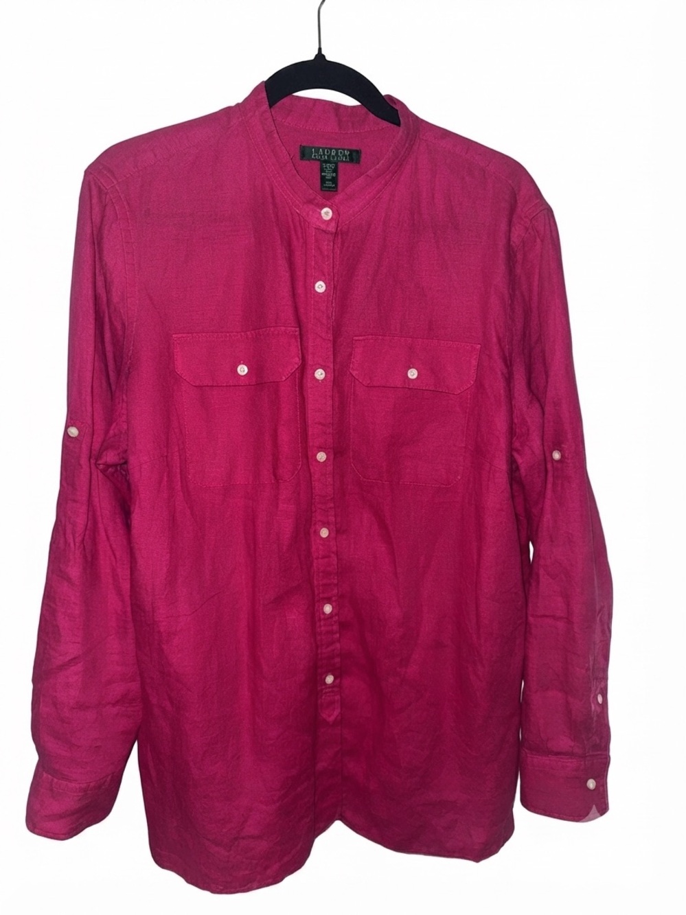 NWT Lauren Ralph Lauren Pink 100% Linen Mandarin Collar Tunic Shirt 1X